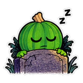 Sticker: Pumpkinhead asleep on a gravestone