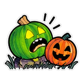 Sticker: Pumpkinhead scared of an orange pumpkin