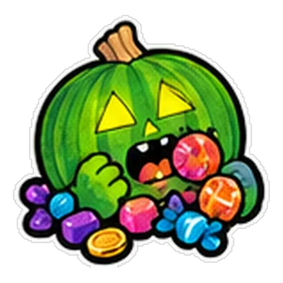 Sticker: Pumpkinhead eating candy